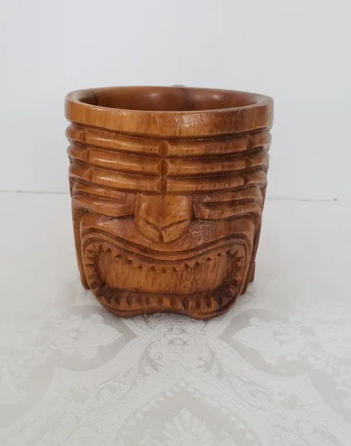 Wood Tiki Mug Hand Carved 4' Tall 3.75" Diameter  Tiki Bar Tropical
