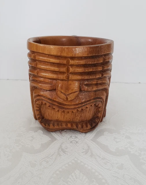 Wood Tiki Mug Hand Carved 4' Tall 3.75" Diameter Tiki Bar Tropical Wood Tiki Mug Hand Carved 4' Tall 3.75" Diameter Tiki Bar Tropical