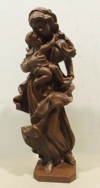 Santa María Con Niño Braun Pintado Escultura de Madera 34cm Artesanía