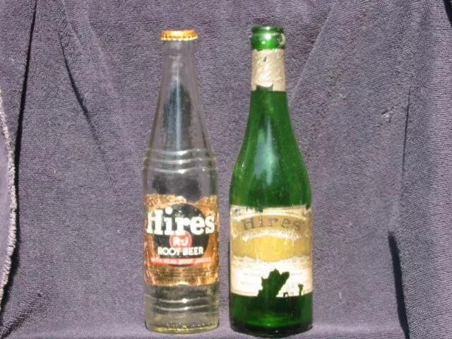 2 Vintage Hires Paper & foil label Bottles Root Beer with cap Philadelphia Penn