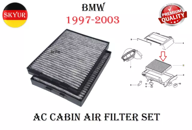 A/C Cabin Air Filter Set For 1997-2003 BMW E39 525i, 528i, 530i, 540i, M5