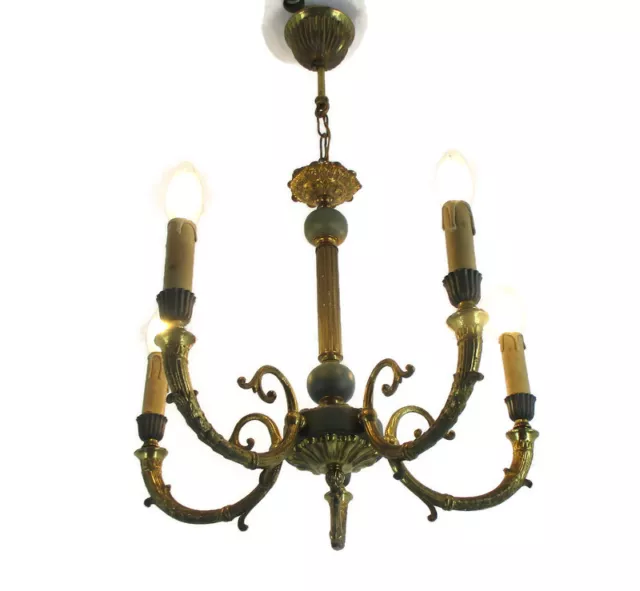 5 Arms Lights Pan Chandelier Revival French Empire Green Toleware Wood