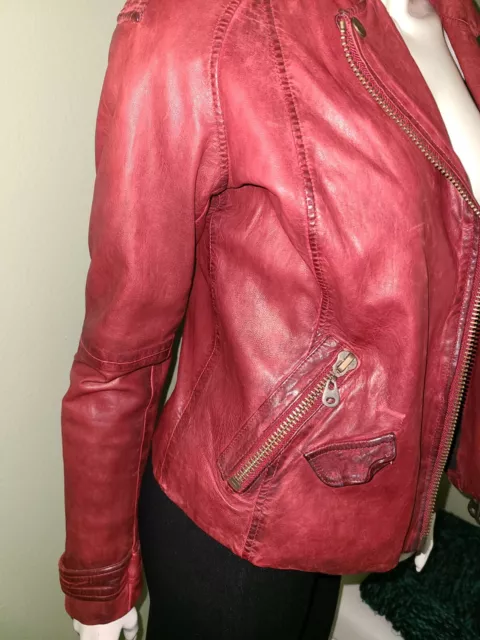 NEW DOMA Oxblood Red Leather Biker Moto Jacket w/Asymmetric Zip XS