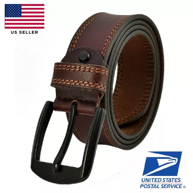 Mens 100%  Genuine FULL GRAIN Casual Leather Dress Belts Jeans Buckle US Stock