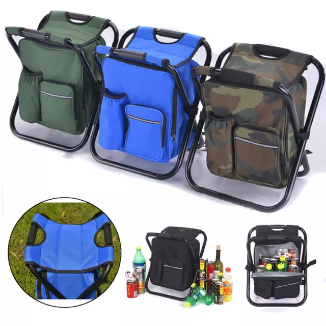 Backpack Chair Foleable Camping Fishing Stool with Cooler Insulated Bags  Multifunction Hunting Backpack Chair Stool for Outdoor Hiking Ice