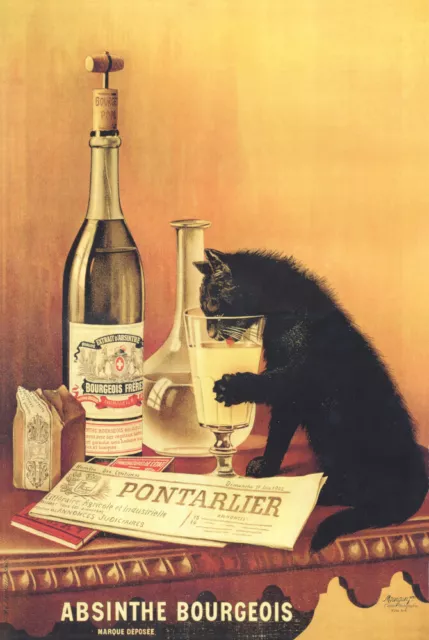 Absinthe Bourgeois Poster, Vintage 1902 French Cat Alcohol Advertisement Wall