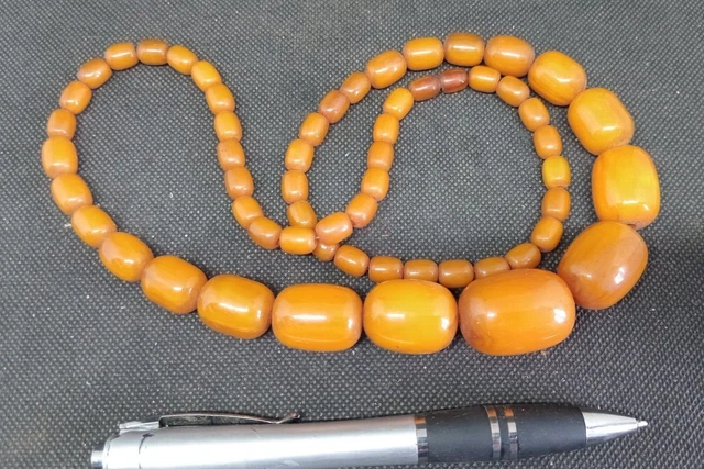 Collier Sautoir Ancien Perles Ambre - Occasion, Vintage, Longueur Ajustable