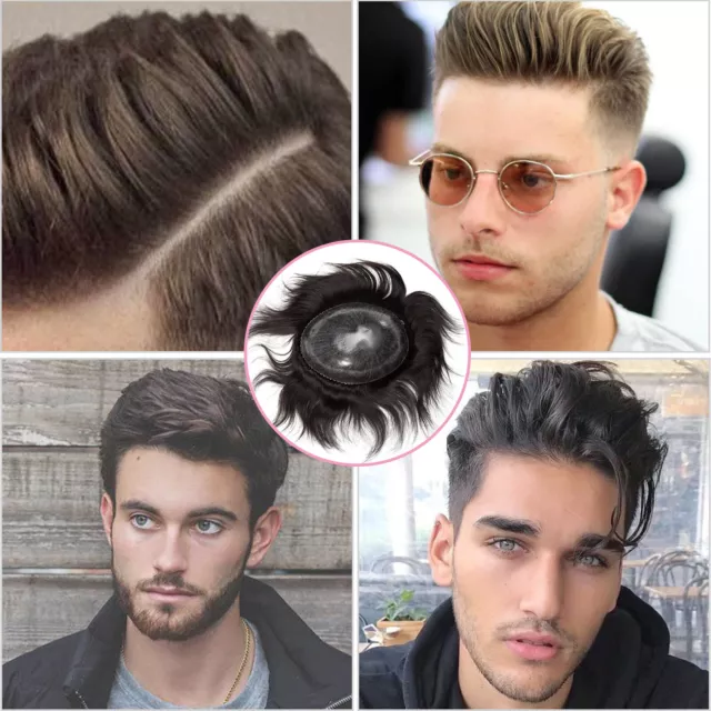 Herren 100% REMY Echthaar Toupet Männer FULL PU Haarteil Herrenperücke Toupee DE