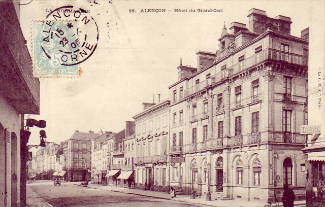 CPA 61 NORMANDIE ORNE ALENCON HOTEL DU GRAND-CERF Magasins Tabac 1905 Animée