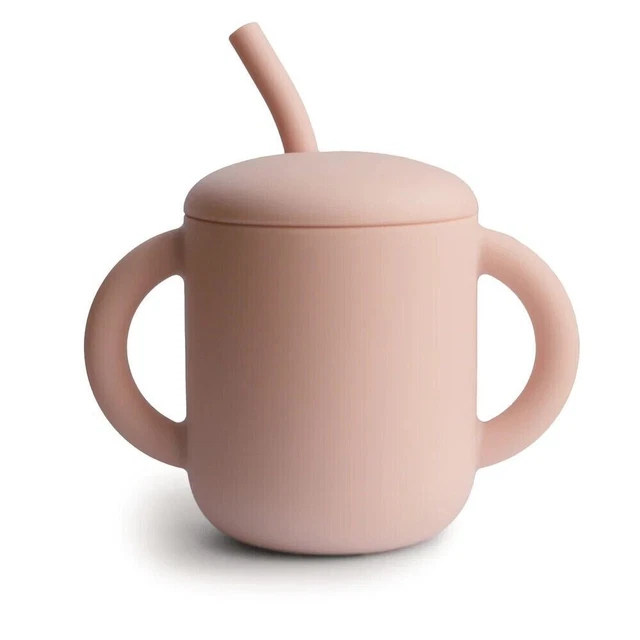 Mushie 100% Silicone Training Cup/Straw for Toddlers, 6 Months+, Blush, 6 fl oz