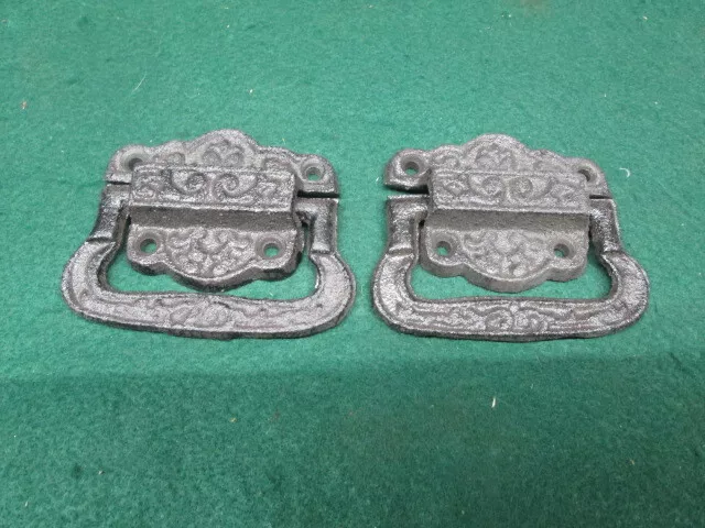 Pair Cast iron Trunk Handles Tool Box Hardware New Iron Eastlake Style Hardware