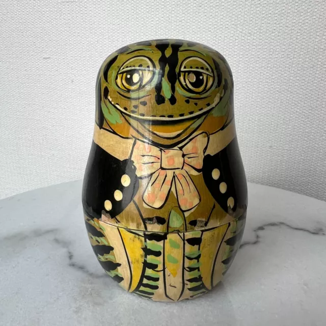 Vintage Matryoshka Nesting Frog Russian Style Dolls Set of 5 Wooden Hand-painted