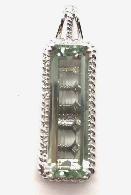 Sterling 925 Long Rectangle Translucent Green Amethyst Twisted Braided Pendant