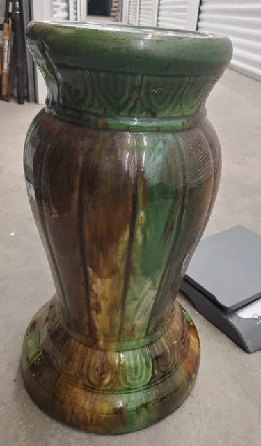 MCCOY POTTERY MAJOLICA JARDINIERE 15.5" PEDESTAL ARTS CRAFTS GREEN £130