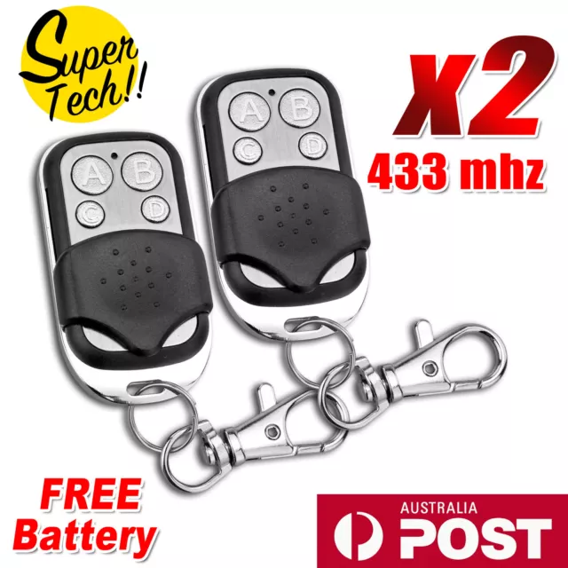 2x Universal Replacement Garage Door Gate Car Cloning Key Remote Control Fob 433