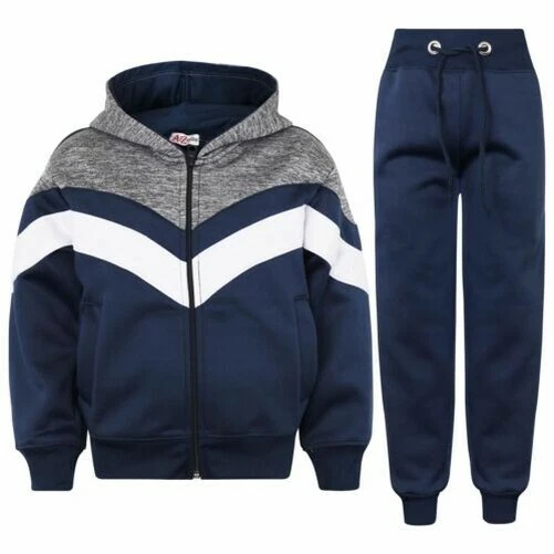 Ragazzi Tuta Contrasto Pannelli Navy Felpa con Cappuccio Fondo Jogging Abiti