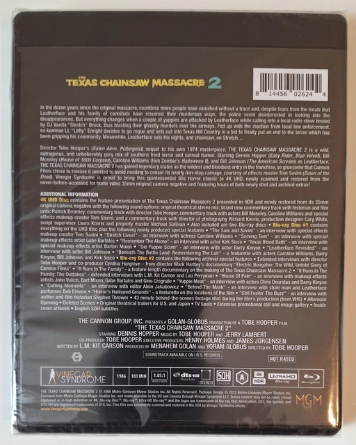 THE TEXAS CHAINSAW Massacre 2 4K UHD Bluray Vinegar Syndrome New