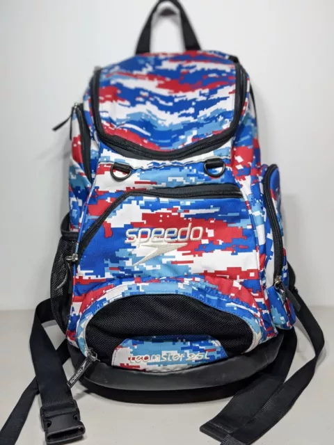 Speedo Teamster 25L Large Swim Backpack USA Red White Blue Digi Camo Bucket Bag