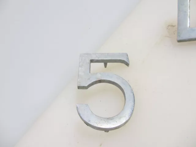 Vintage Brass House Number Sign "5" Five Old Nickel Plated Antique Art Deco 3"H