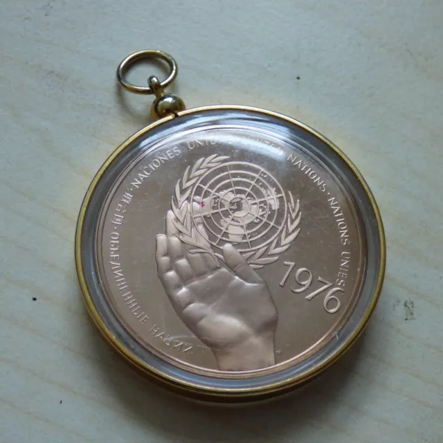 United Nations UN Peace Medal1976 Solid Bronze Proof Pendant