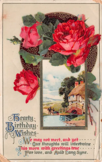 R252364 Hearty Birthday Wishes. House. River. Bridge. Roses. Wildt and Kray. Ser