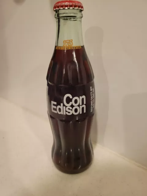 Coca Cola Con Edison 175 Years of Service Commemorative glass Bottle 1998, 8oz