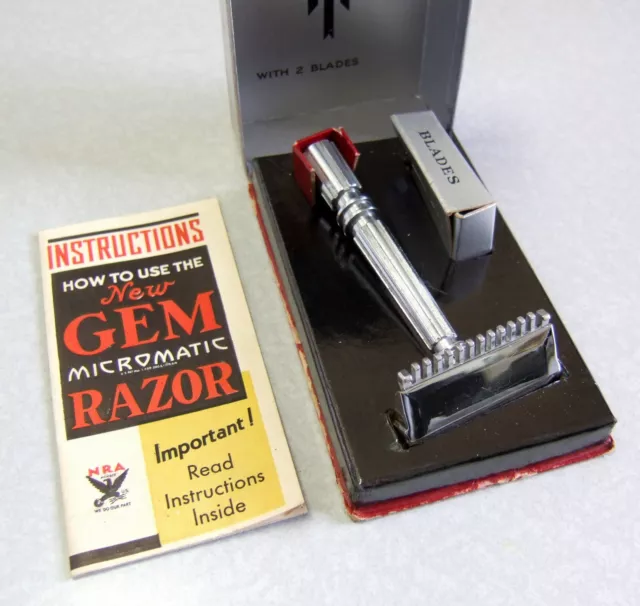 Vintage GEM Micromatic Single Edge Safety Razor Set in Box NRA 1930's NICE
