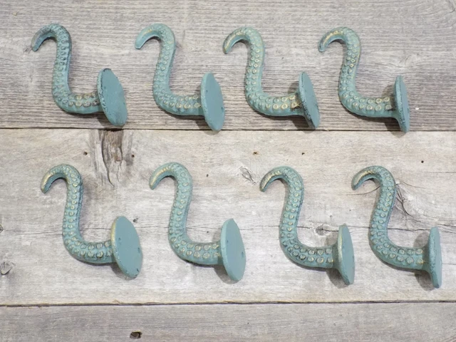 8 Cast Iron Octopus Tentacle Wall Hooks Bathroom Wall Towel Hook Nautical Coat