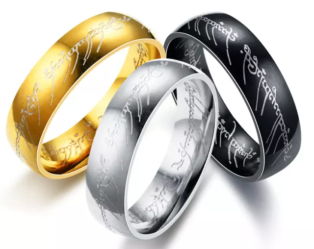 The Lord Of The Rings style one ring NEW sizes 7-12 Steel Gold, Silver & Black