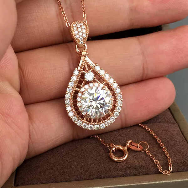 Fashion 14k Rose Gold Plated Necklace Pendant Women Cubic Zircon Jewelry