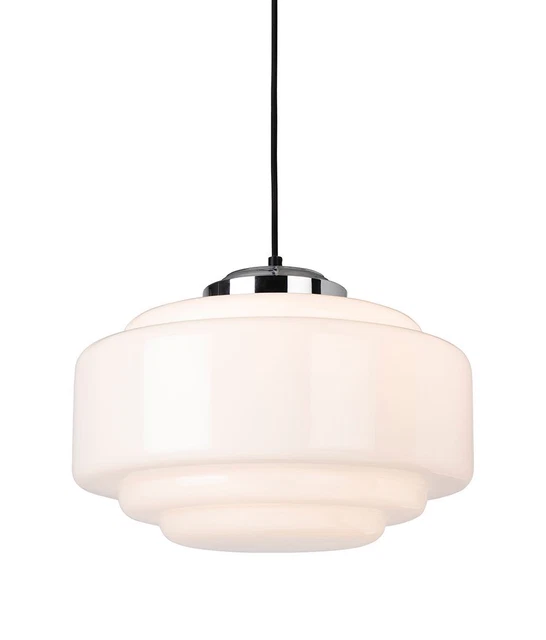 Firstlight Art Deco Pendant Chrome & Opal White Glass