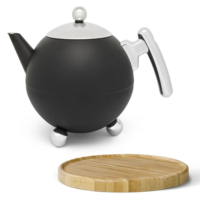 Bredemeijer Teekanne Set 1.2 L Edelstahl doppelwandig schwarz & Untersetzer br
