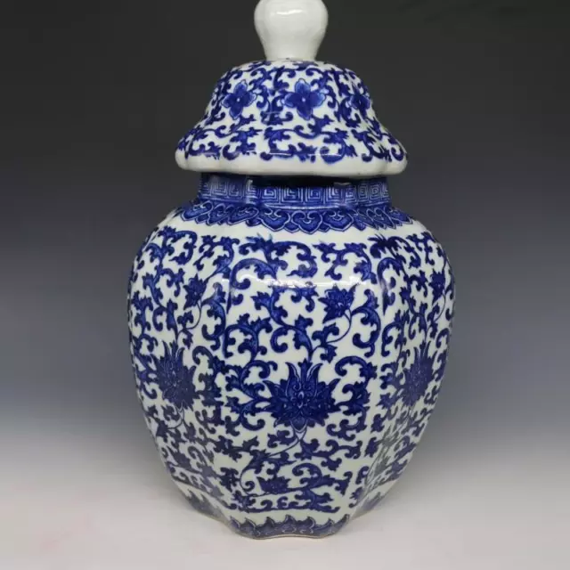 14.17” Chinese Porcelain Qing Qianlong Blue And White Octagonal Tea Caddies