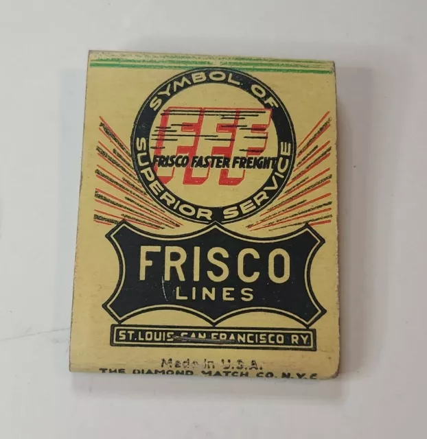 FRISCO LINES RAILWAY MATCHBOOK GAS OIL FRONT STRIKE RAILROAD TRAINS 1940s