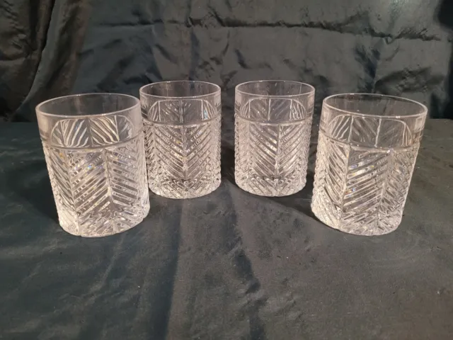 Ralph Lauren Herringbone Double Old Fashioned Whiskey Crystal Glasses Set Of 4