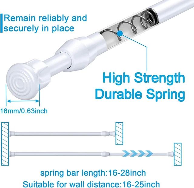 2PCS Curtain Tensions Rod 16 to 28 Inch Expandable Spring Curtain Rod Set 2