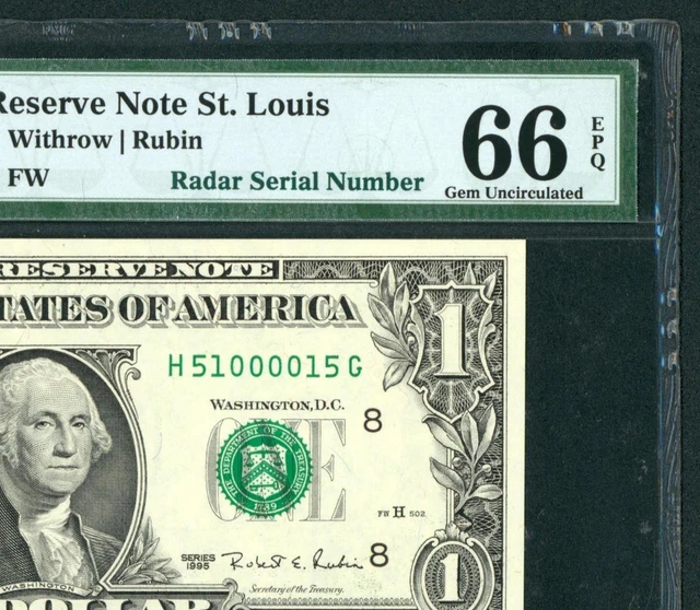 (( RADAR )) $1 1995 (( 51000015 )) Fancy Serial Number (( PMG - 66 GEM - EPQ ))