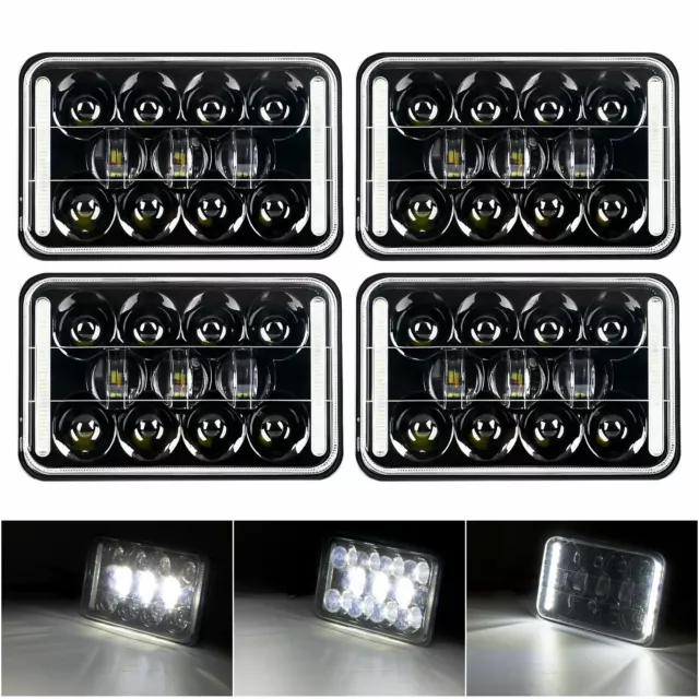 4pcs 4x6" Inch LED Headlights HI/LO/DRL For 60/80 Series H4656/H4651/4651/4652 2