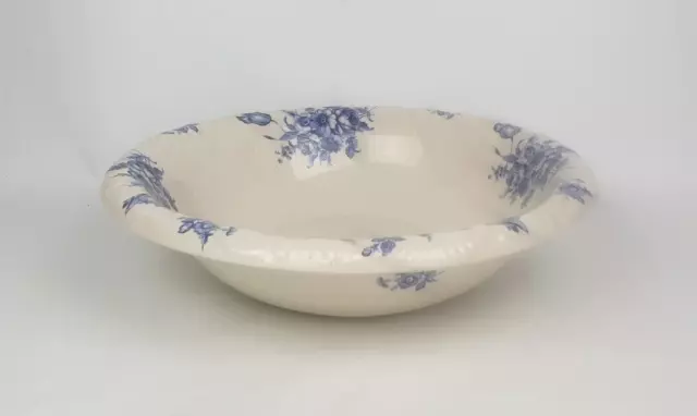 Vintage Large Ceramic Wash Stand Bowl Planter, White & Blue,  Floral - 38cm Dia