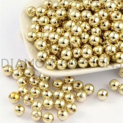 400 Pcs - Premium Quality 4mm Gold Plated Smooth Acrylic Round Spacer Beads C127