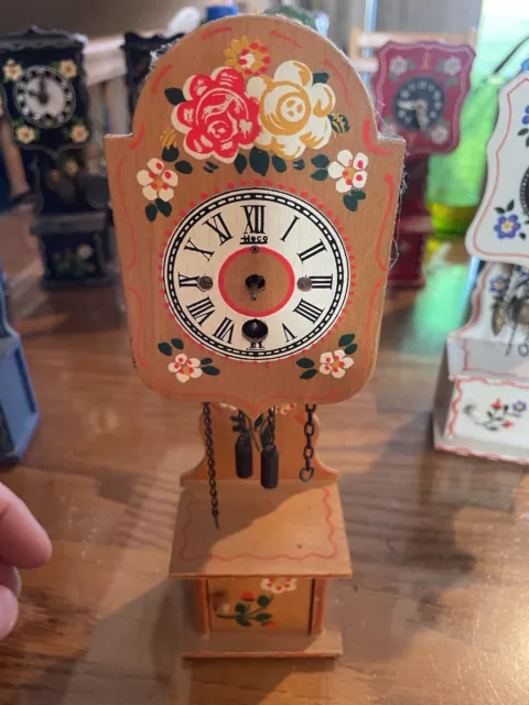 Vintage Heco 12” German Miniature Grandfather Clock.  For Parts Or Repair No Key
