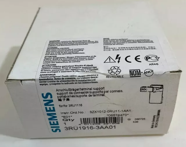 Siemens 3RU1916-3AA01 Terminal Support *New~Factory Sealed* 3