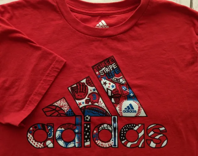 Adidas Three Stripe Life Victory USA L 14 16 Red blue white T shirt Boys