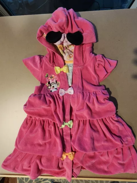 Girls 4t Disney Parks  Minnie Mouse Swimsuit Cover Up W/ Hood. Pink EUC