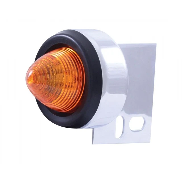 Chrome Mud Flap Hanger End Light W/ 9 Amber Led 2" Beehive Light  - Amber Lens