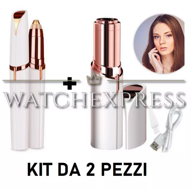 Set 2 Pezzi Epilatore Viso Donna Flawless Rimuovi Peli Sopracciglia Baffetto