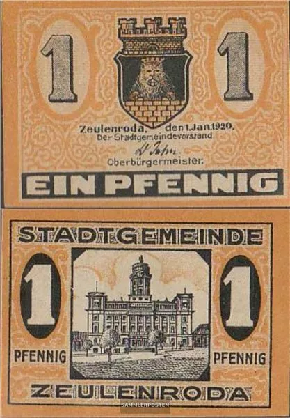 Zeulenroda Notgeld: Notgeld der Stadt Zeulenroda bankfrisch 1920 1 Pfennig Zeule