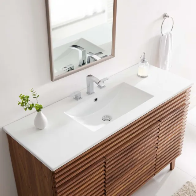 Modway Cayman Modern 48" Bathroom Sink in White With Rectangular Basin