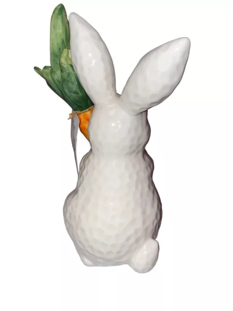 Chubby White Bunny Rabbit Decorative Ceramic 9" Figurine Holding Carrot 3