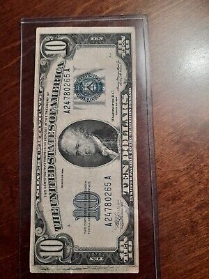 1934-A 10 Dollar Silver Certificate  Blue Seal Note #A24780265A In Holder